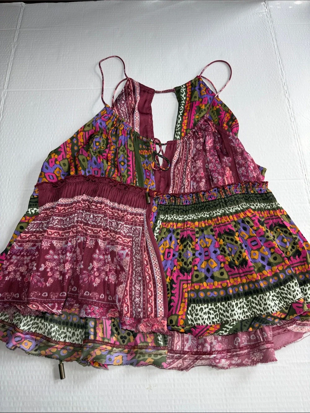 Free People Multicolor Patchwork Spaghetti Strap  - Burgundy Mix Size M